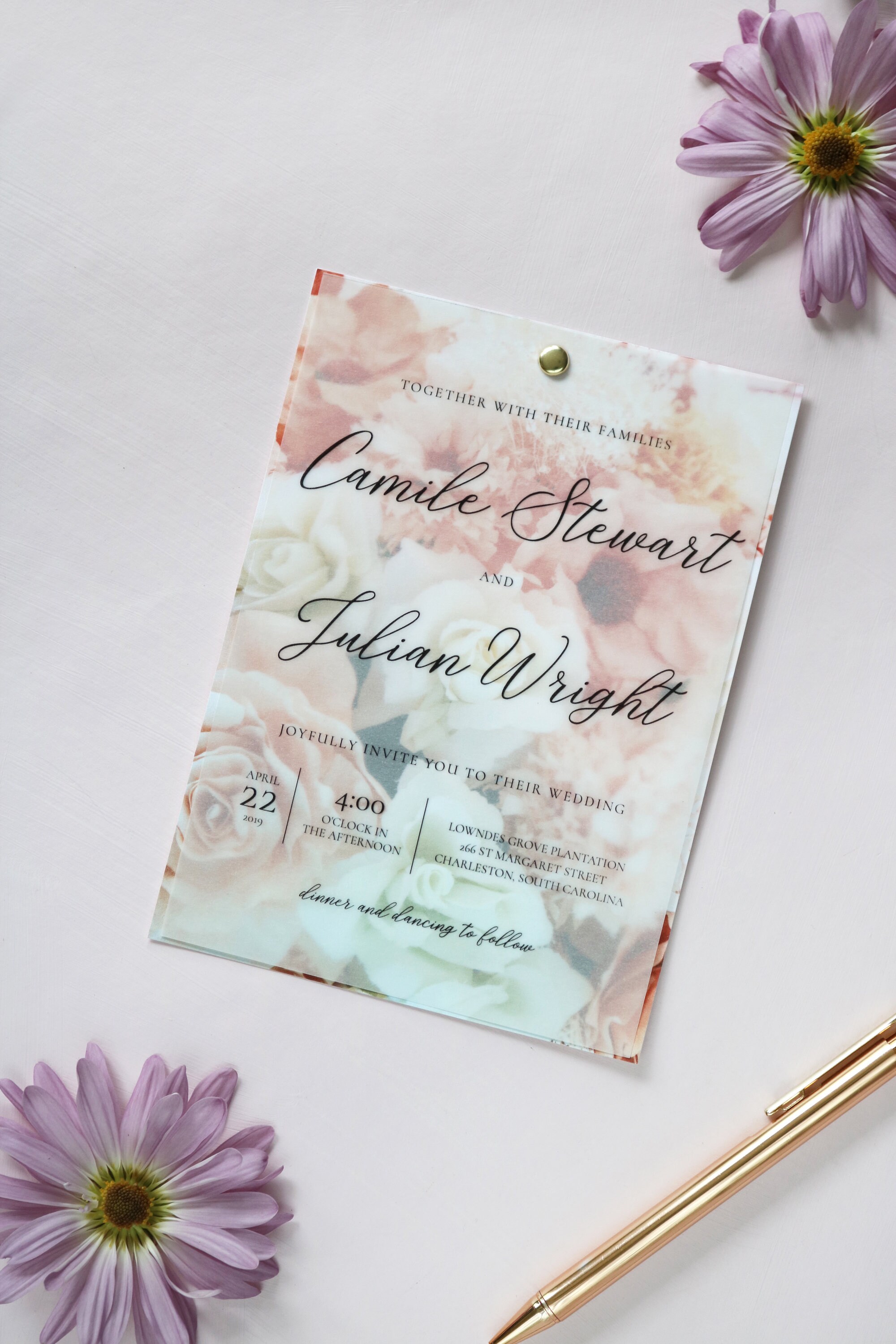 Vellum Overlay Wedding Invitation Modern Transparent Vellum Etsy