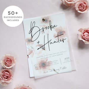 Vellum Overlay Wedding Invitation, Modern Transparent Vellum Wedding Invitation, Printable Sheer Vellum Template, Instant Download B37