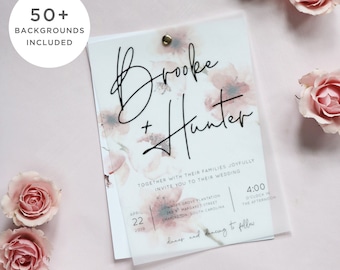 Vellum Overlay Wedding Invitation, Modern Transparent Vellum Wedding Invitation, Printable Sheer Vellum Template, Instant Download B37