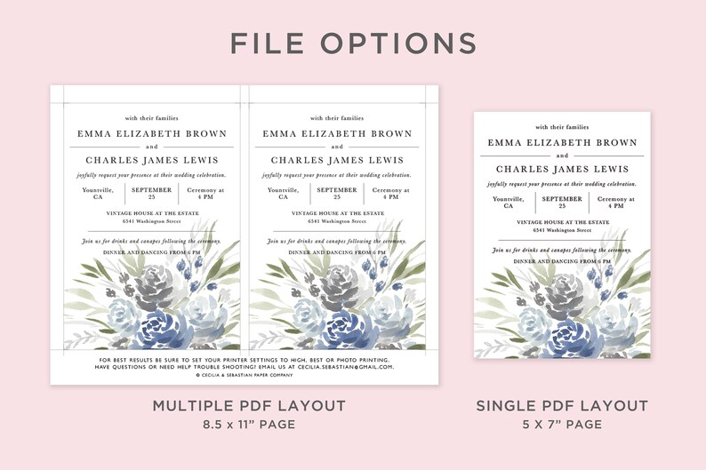 Made to Order Print at Home Printable Wedding Invitation Premium Suite Blue Velvet Customizable