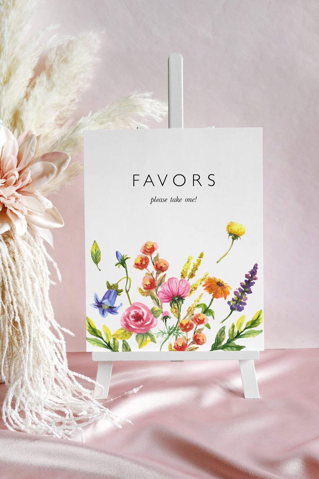 Wildflower Favors Sign Template, Watercolor Floral Favor Sign Printable ...