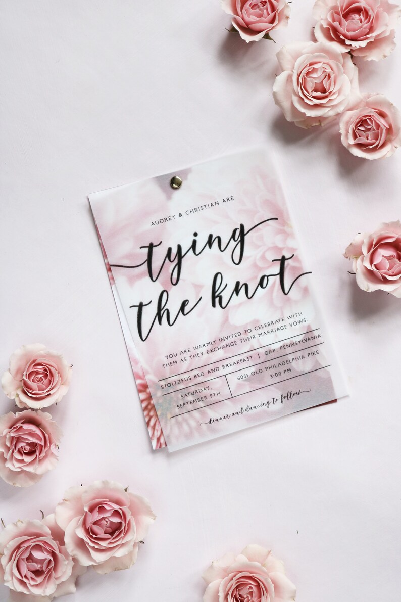 Pink Dahlia Floral Vellum Overlay Wedding Invitation Template Etsy