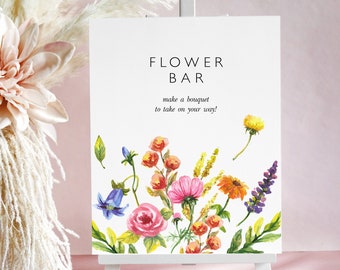 Wildflower Bloom Bar Sign Template, Colorful Watercolor Floral Bouquet Bar Sign Printable, Bridal Shower Flower Bar Sign EF53