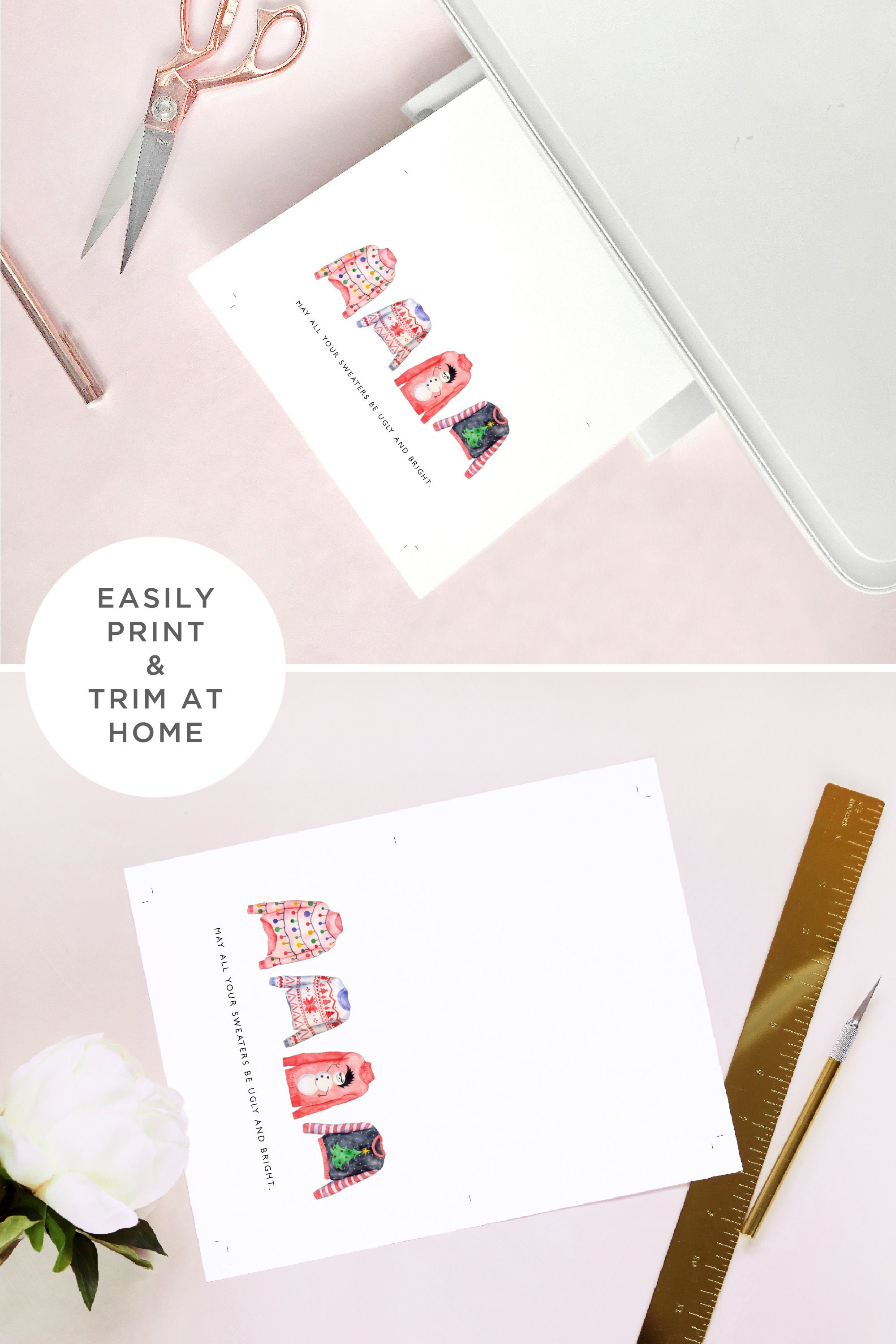 Ugly Sweater Holiday Card Template Watercolor Ugly Christmas - Etsy