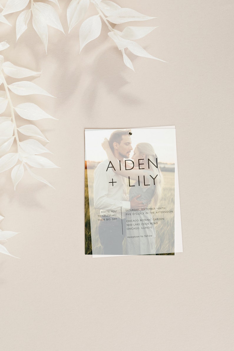 Photo Vellum Overlay Wedding Invitation Simple Minimalist Etsy