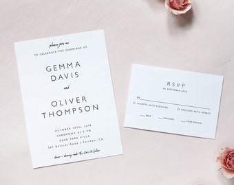 Minimalist Wedding Invitation Suite, Modern Invitation Set Printable, Boho Wedding Invitation Template, Minimal Wedding Invitation Set DF25