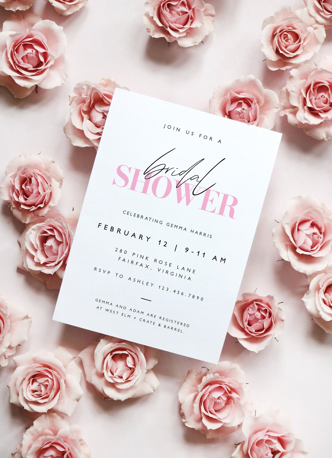 Blush Pink Bridal Shower Invitation Template Wedding Shower Etsy
