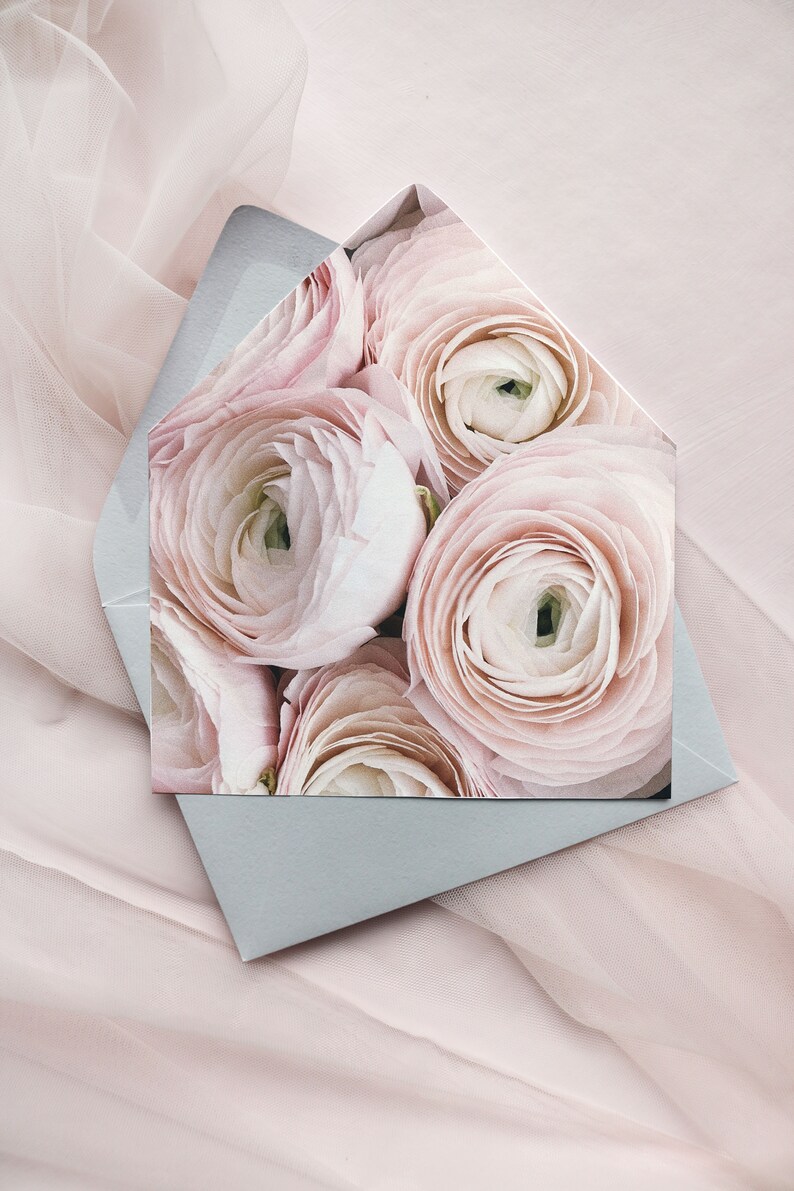 Blush Ranunculus Floral Envelope Liner Printable Template Etsy