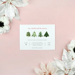 Holiday Party Invitation Editable Template, Classic Christmas Party Printable Invitation, Watercolor Christmas Trees, Instant Download CT92 image 2