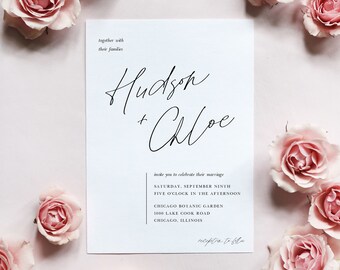 Minimalist Script Wedding Invitation, Modern Simple Invitation Template, Minimal Wedding Invitation Printable, Elegant Handwriting E43