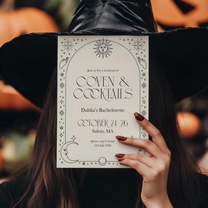 Celestial Halloween Bachelorette Party, Elegant Chic, Neutral Mystical Printable Invitation, Witchy Bachelorette Invitation Template, Luna