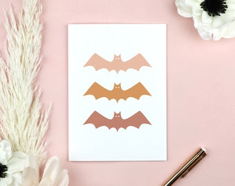 Bat Halloween Card, Modern Halloween Card Printable, Neutral Boho Card, Fall Autumn Card, Blush Greeting Card, Blank Inside Card