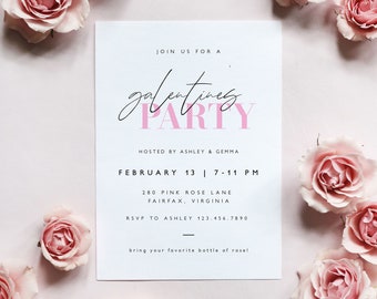Galentine's Party Invitation Template, Modern Feminine Blush Vday Invitation, Valentine's Day Girls Night Printable, Instant Download GL53