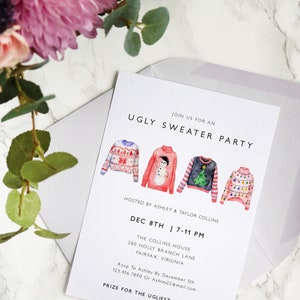 Ugly Sweater Party Invitation Template, Holiday Sweater Invitation Printable, Watercolor Christmas Party Invitation, Holiday Party US53 image 6