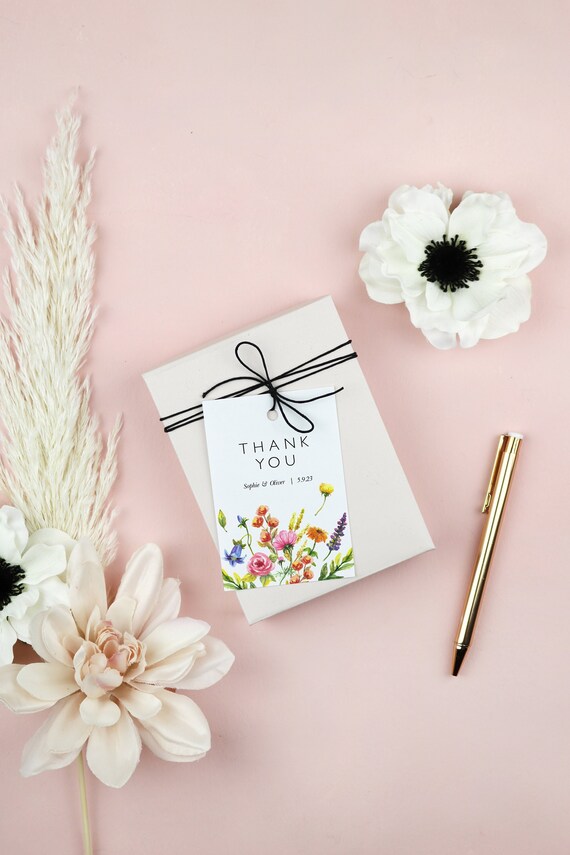Wildflower Wedding Favor Tag Template, Watercolor Floral Thank You Tag, Colorful Flowers Favor Tag Printable, Bridal Shower Favor EF53