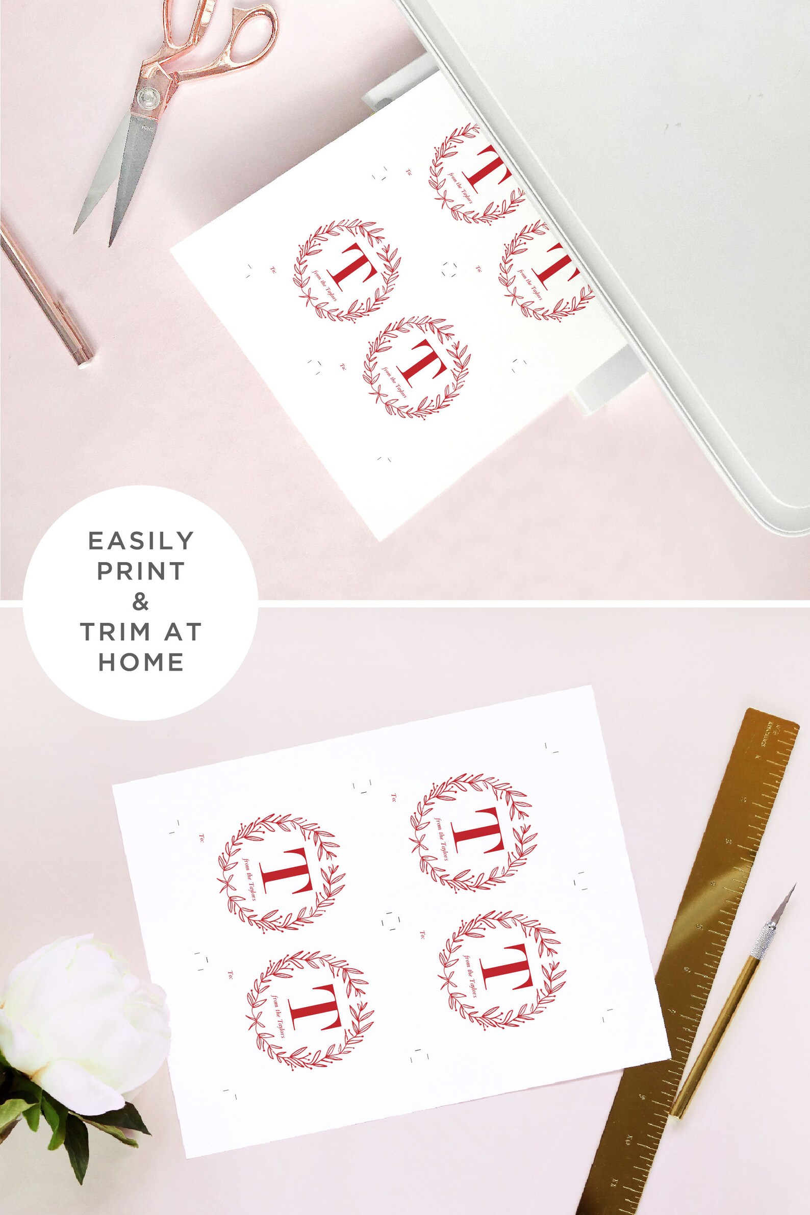 Holiday Gift Tags Printable Template Red Wreath Monogram | Etsy