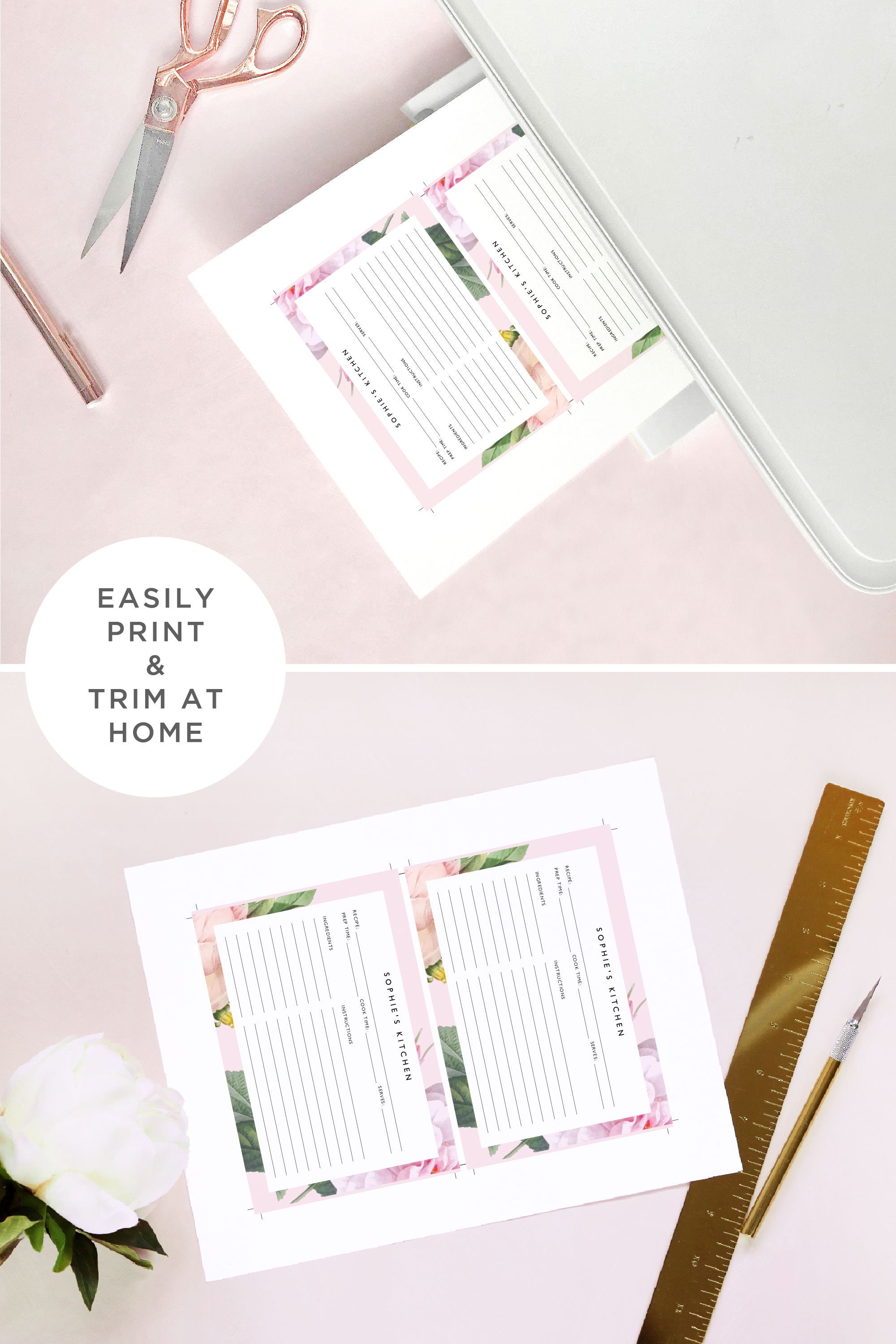 Modern Floral Recipe Card Printable Template Personalized 4 X | Etsy