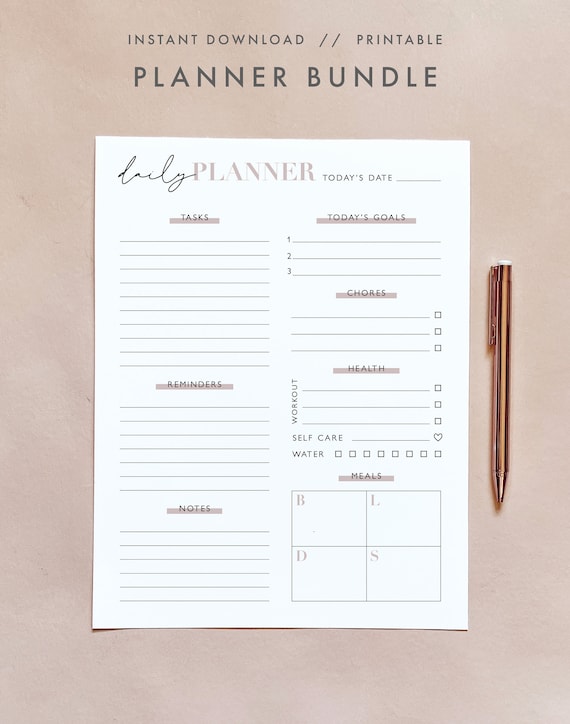 Minimalist Planner Bundle, Daily, Weekly, Monthly Planner, Notes, Calendar  Planner, Printable Undated Planner Template, Instant Download - Etsy