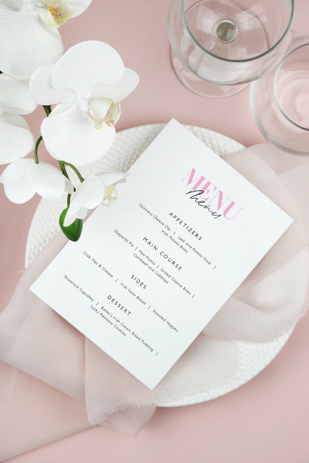 Modern Brunch Menu Template Blush Feminine Party Menu Etsy