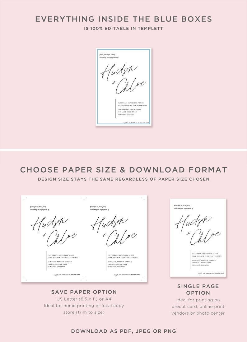Modern Engagement Party Invitation Template, Minimalist Script Engagement Party Invitation, DIY Printable Invitation, Instant Download E43 image 7
