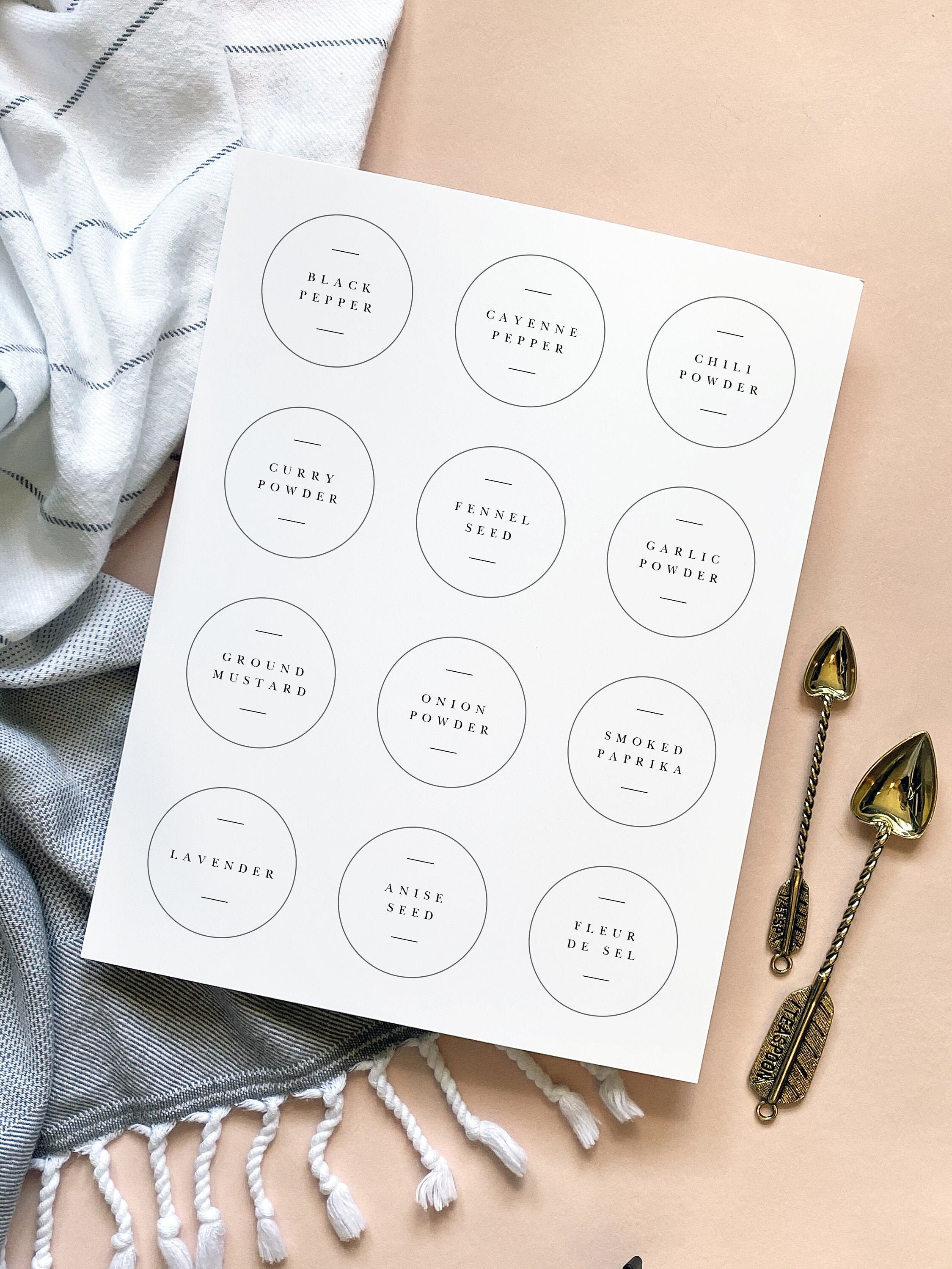 Classic Elegant Kitchen Labels Printable Template, Editable Round Spice ...