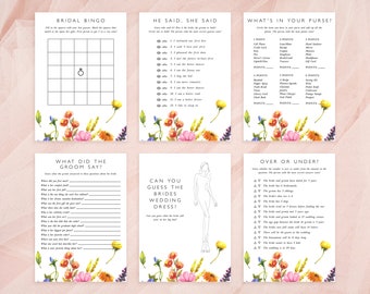 Bridal Shower Game Bundle Templates, Wildflower Floral Bridal Shower Games, Wedding Shower Game Kit Printable, Bachelorette Party EF53