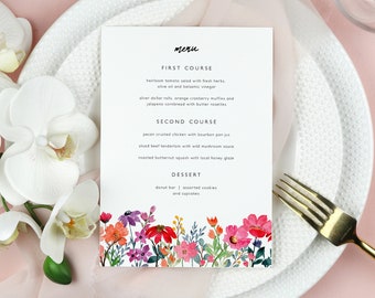 Watercolor Floral Menu Template, Colorful Wildflower Easter Brunch Menu, Modern Wedding Menu, Bridal Shower Menu, Mother’s Day Menu EG53