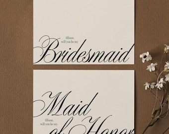 Plantilla de tarjeta de propuesta de dama de honor, Tarjeta clásica "¿Quieres ser mi dama de honor?", Tarjeta de dama de honor atemporal, Estética de dinero antiguo, CeCe