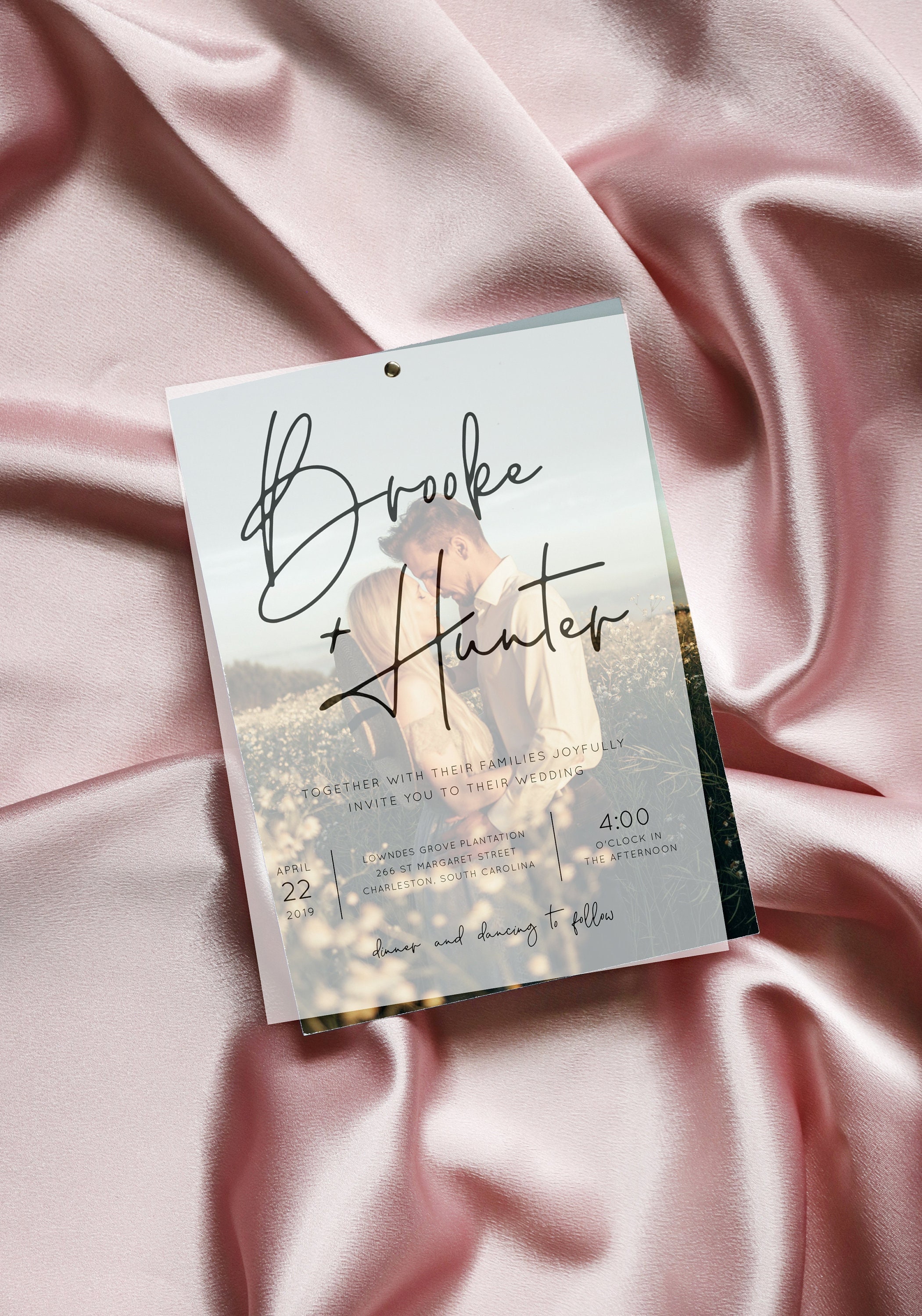 Photo Vellum Overlay Wedding Invitation, Vellum Wedding Invitation Template, Modern Transparent Vellum Invitation, Printable Invitation B37