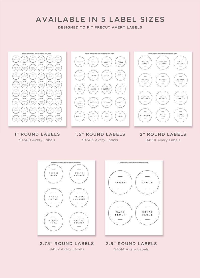 Classic Elegant Kitchen Labels Printable Template, Editable Round Spice Jar Labels, Customizable Pantry Labels, Instant Download CK81 image 3