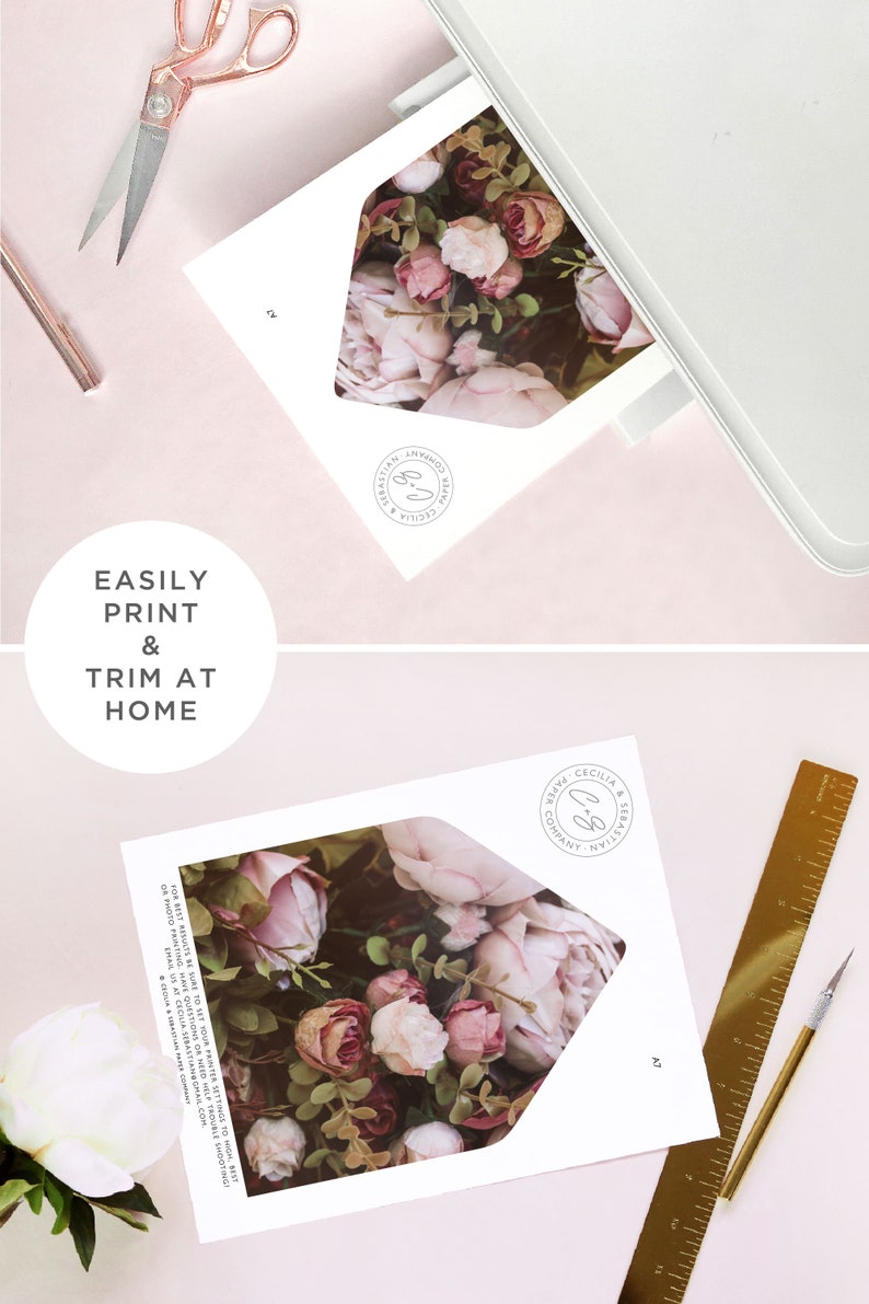 Blush Rose Peony Floral Envelope Liner Printable Template Etsy
