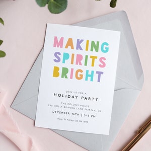 Colorful Christmas Party Invitation, Modern Holiday Party Invitation Template, Minimalist Neon Invitation Printable, Christmas Cocktail TN92 image 4