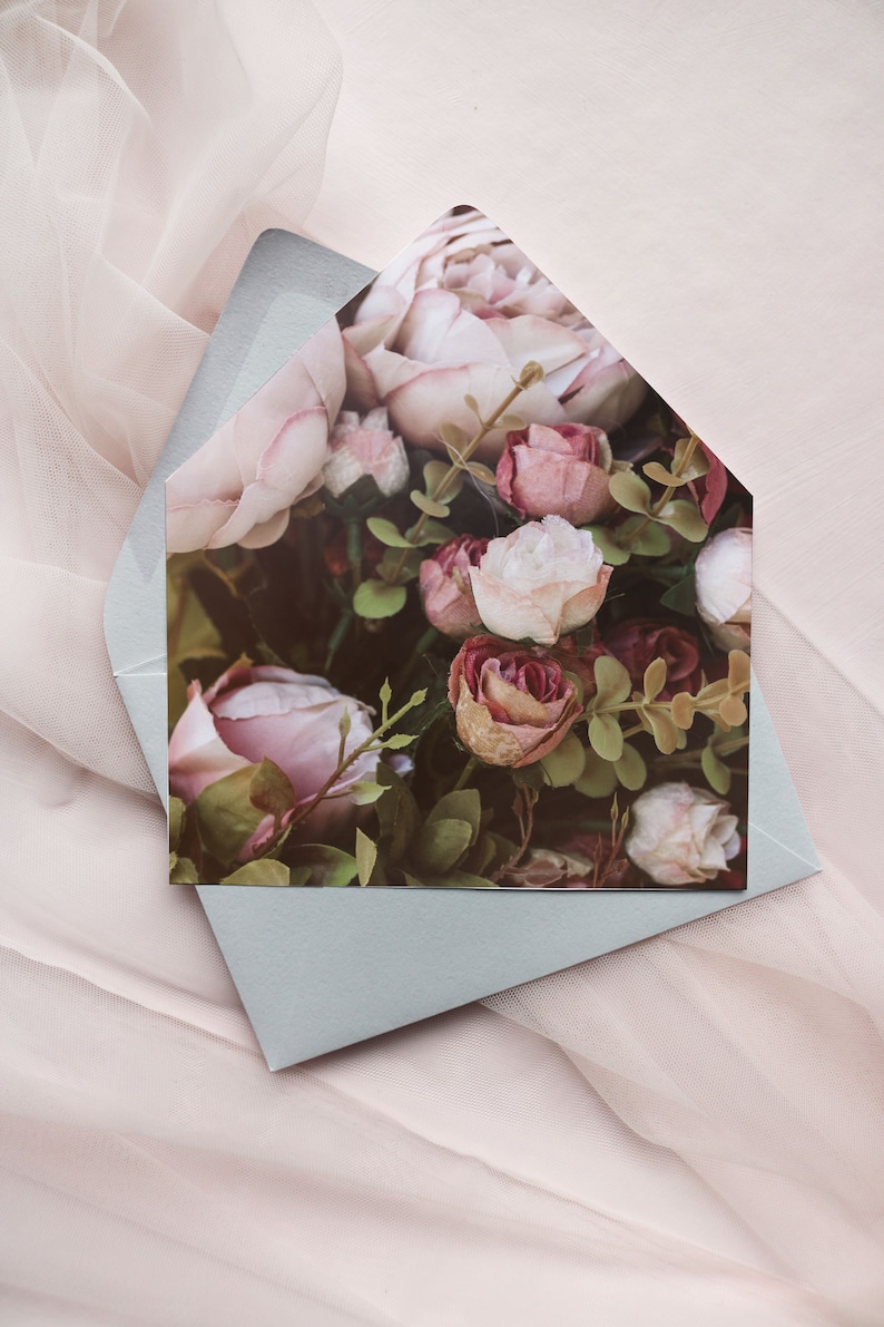 Blush Rose Peony Floral Envelope Liner Printable Template Etsy