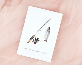 Happy Father's Day Card Printable Template, Watercolor Fishing Poll and Fish, Instant Download, DIY Editable and Customizable