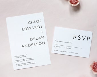 Modern Wedding Invitation Suite, Minimalist Wedding Invitation Template, Simple Minimal Invitation Set, Wedding Invite Set SP32