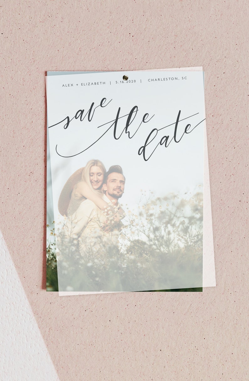 Vellum Photo Save the Date Template Vellum Overlay Save Our Etsy