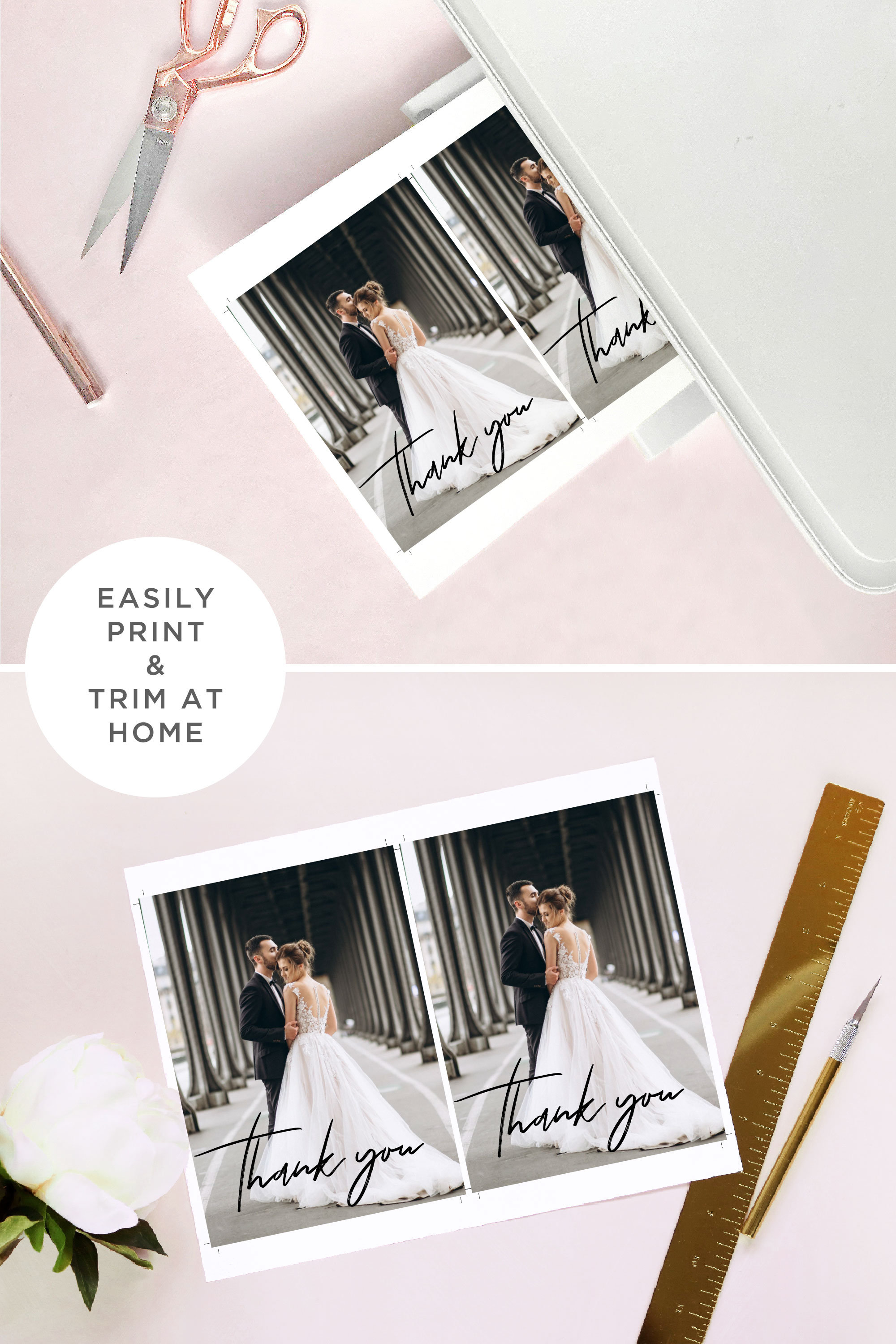 Modern Script Wedding Photo Thank You Card Template | Etsy