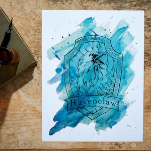 Wizard Artwork | House Crest | Watercolor Print | Magical Art Print | Wizard Print | Magical Art | Gift | Birthday | Holiday | Raven | Bird