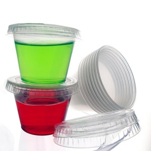 100 ct 1 oz Clear Plastic Portion Cups, Jello Shot Condiment Sauce Dip Party Mixing Sampling, BPA Free Made in USA, Reusable & Disposable