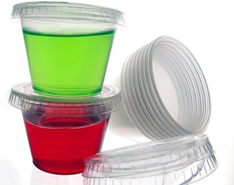 100 ct 1 oz Clear Plastic Portion Cups, Jello Shot Condiment Sauce Dip Party Mixing Sampling, BPA Free Made in USA, Reusable & Disposable