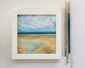 Framed mini beach painting, Not a print, Beach landscape, Beach wall art, Beach art canvas, Framed beach art, Framed mini painting