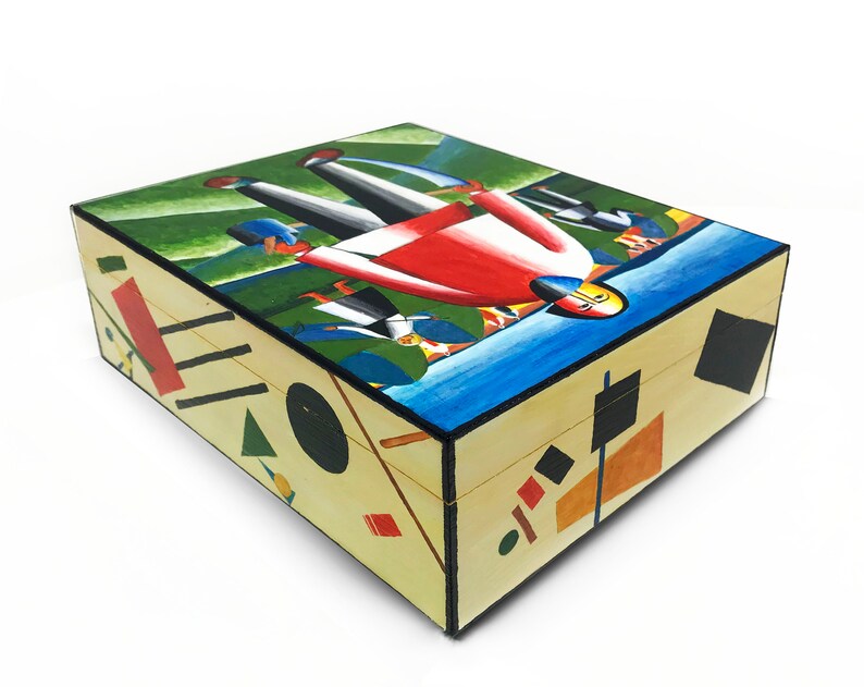 On haymaking\u201d wooden jewelry box Handpainted box for organizer for small things. Casket \u201cMalevich