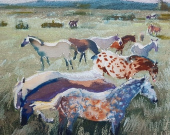 Field of Horses II | Horse painting | Horse Gift | Wild horses | Horse Art print | Horse decor