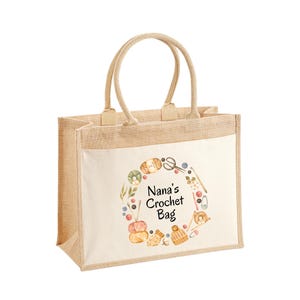 Personalised Crochet Bag, Mother’s Day Gift, Jute Tote Bag For Mum, Personalised Grandma Knitting Bag, Nanny Tote Bag Birthday Gift nana&#39;s