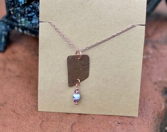Paper Bead and Copper Necklace, Paper Bead Pendant, Copper Pendant, Lightweight, Purple, Handmade, One of a Kind, Birthday Gift