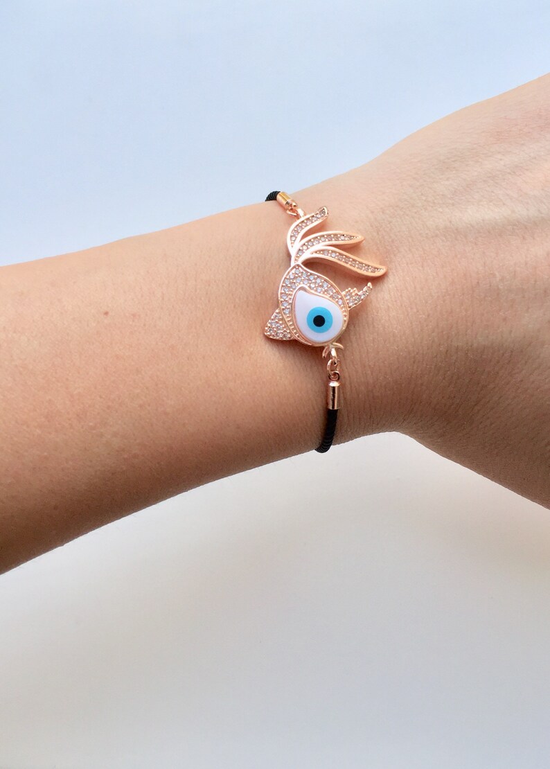 String Bracelet with Fish Adjustable Evil Eye With Fish Bracelet Evil Eye String Bracelet Zirconia