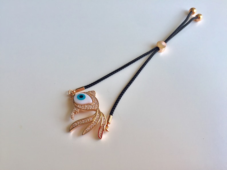 String Bracelet with Fish Adjustable Evil Eye With Fish Bracelet Evil Eye String Bracelet Zirconia