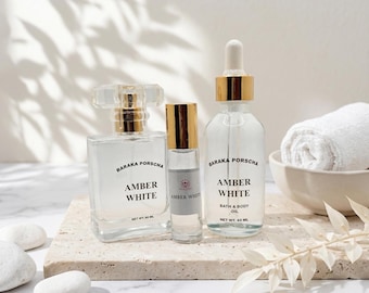 Amber White Perfume Oil Gift Set | Roll On Fragrance Oil | Long Lasting Scent | Unisex Body Oil | Luxury Gift Set