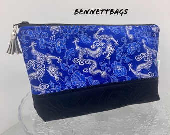 china makeup bag travel Cosmetic Bag Silk Brocade Chinese Dragon Zipper Pouch Organizer Bag Makeup  Bag Year of the Dragon Chinese New Year Accessory Bag Travel Bag