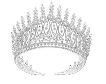 Grote tiara, kroon koningin Swarovski-kristallen, luxe zendspoel, grote kronen, bruiloftaccessoires, Mardi Gras Quince BARONESS© Pageant Corona